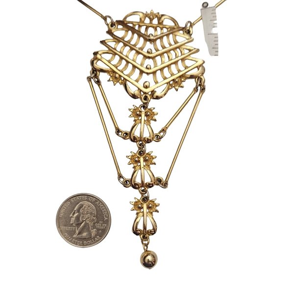 Gold Tone Stick Chain Vintage Long Layered Pendant Necklace, 20" Long E317 - Picture 8 of 10